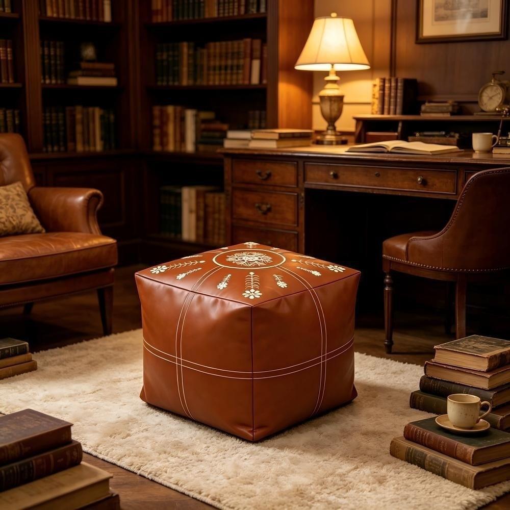 Unstuffed Seat Cushion Cover PU Leather Square Storage Pouf Fashion Storage Bag Floor Corner