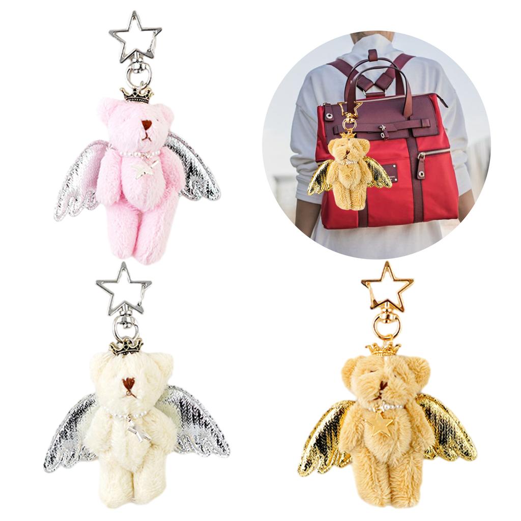 Angel Bear Keychain Cute Stuffed Animals Keyring Hanging Ornament Backpack Handbag Charm Pendant Gift for Girls Women