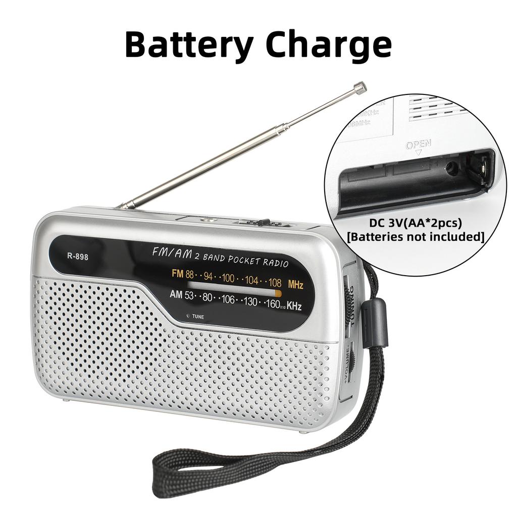 Mini Portable FM AM Radio Battery Powered High Sensitivity Radios Built-in Speaker with Rotatable Antenna 3.5mm Headphones Jack