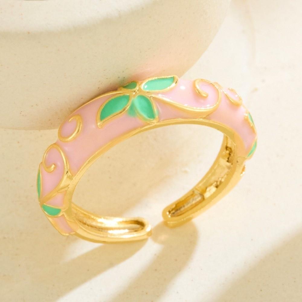 Colorful Flower Open Ring Versatile Drip Glazing Ring Unisex Oil-Drop Enamel Ring  Gift