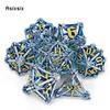 7 Pcs Silver Blue Leaf Flower Metal Dice Hollow Metal Polyhedral Dice Set Suitable for Role-Playing RPG Board Game Card Game