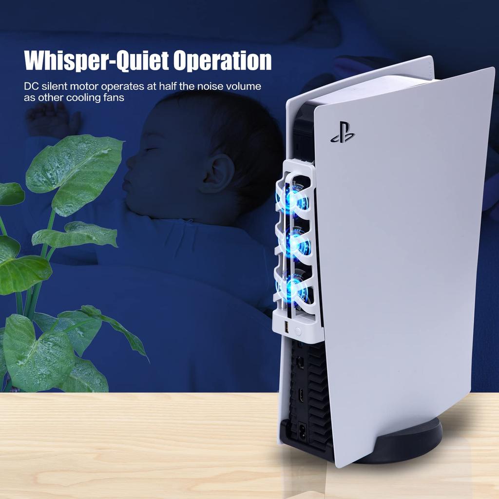 PS5 Cooling Fan Quiet USB External Cooler for Older PS5s Fan for Powerful and LED Light Ideal for Summer Heat Control and Long Gaming Hours as an