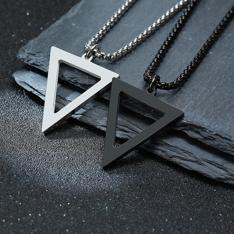 Vnox Geometric Men's Necklaces,Hollow Triangle Pendant,Minimalist Metal Stainless Steel Male Simple Casual Collar Jewelry