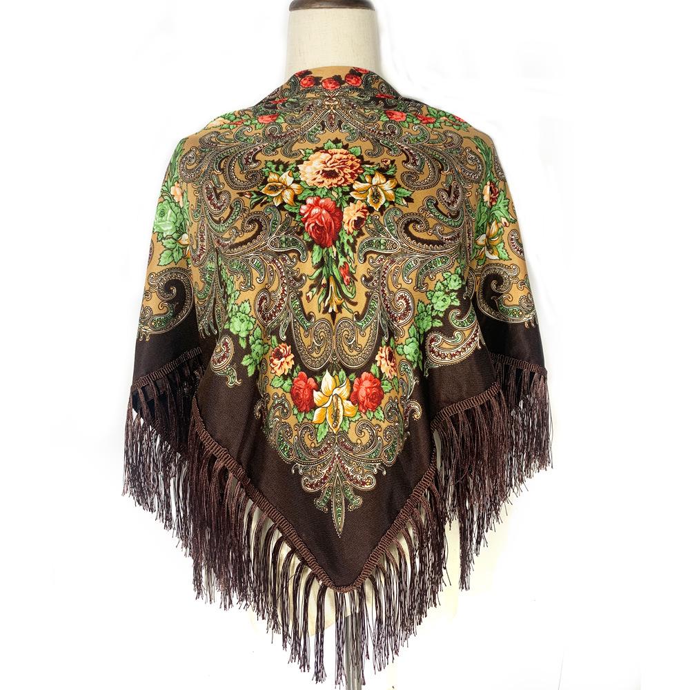 Женский этнический теплый шарф-шаль с принтом - Осенне-зимний квадратный мусульманский головной платок