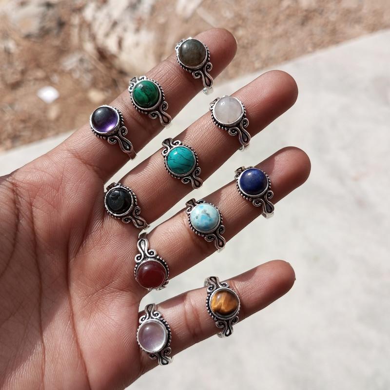 Tiger Eye & Mix Gemstone 925 Sterling Silver Plated Trendy 10 PCs Rings JN-76
