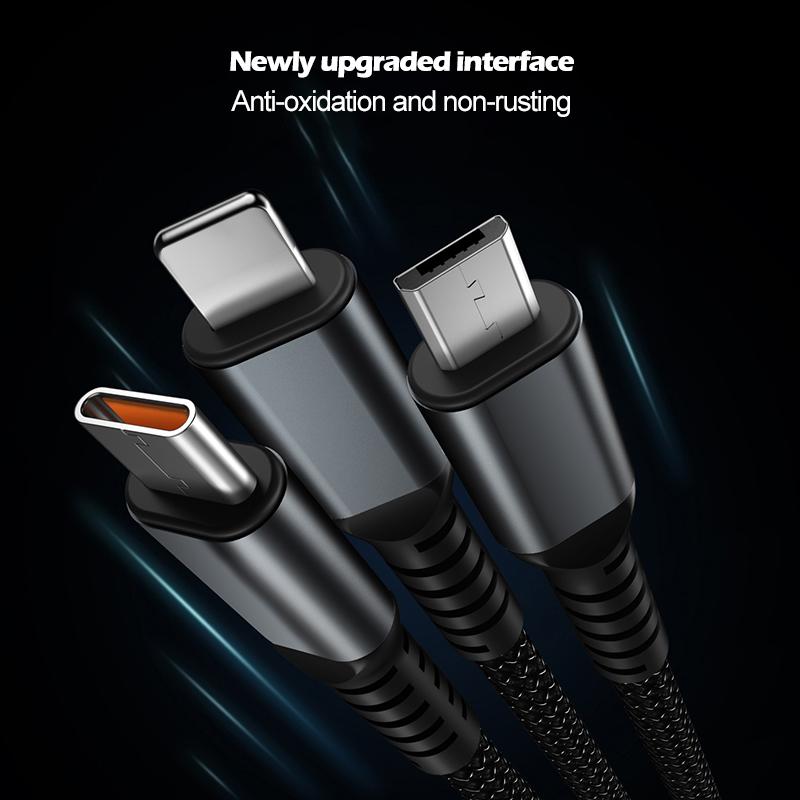 Кабель для быстрой зарядки 100 Вт, универсальный зарядный кабель, нейлоновая оплетка, несколько USB-адаптеров, универсальный зарядный шнур 3 в 1, адаптер Type-C Micro