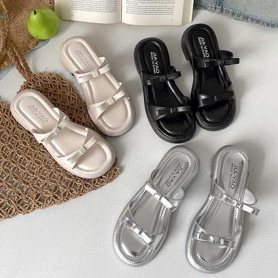 Летние женские балетки-шлепанцы с бантом-бабочкой, модная обувь с открытым носком, женские повседневные шлепанцы для пляжного отдыха