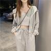 Chic Women's 3-Piece Sportswear Set: Hooded Sweatshirt, Solid Color, Korean Style, Casual for Spring and Autumn
