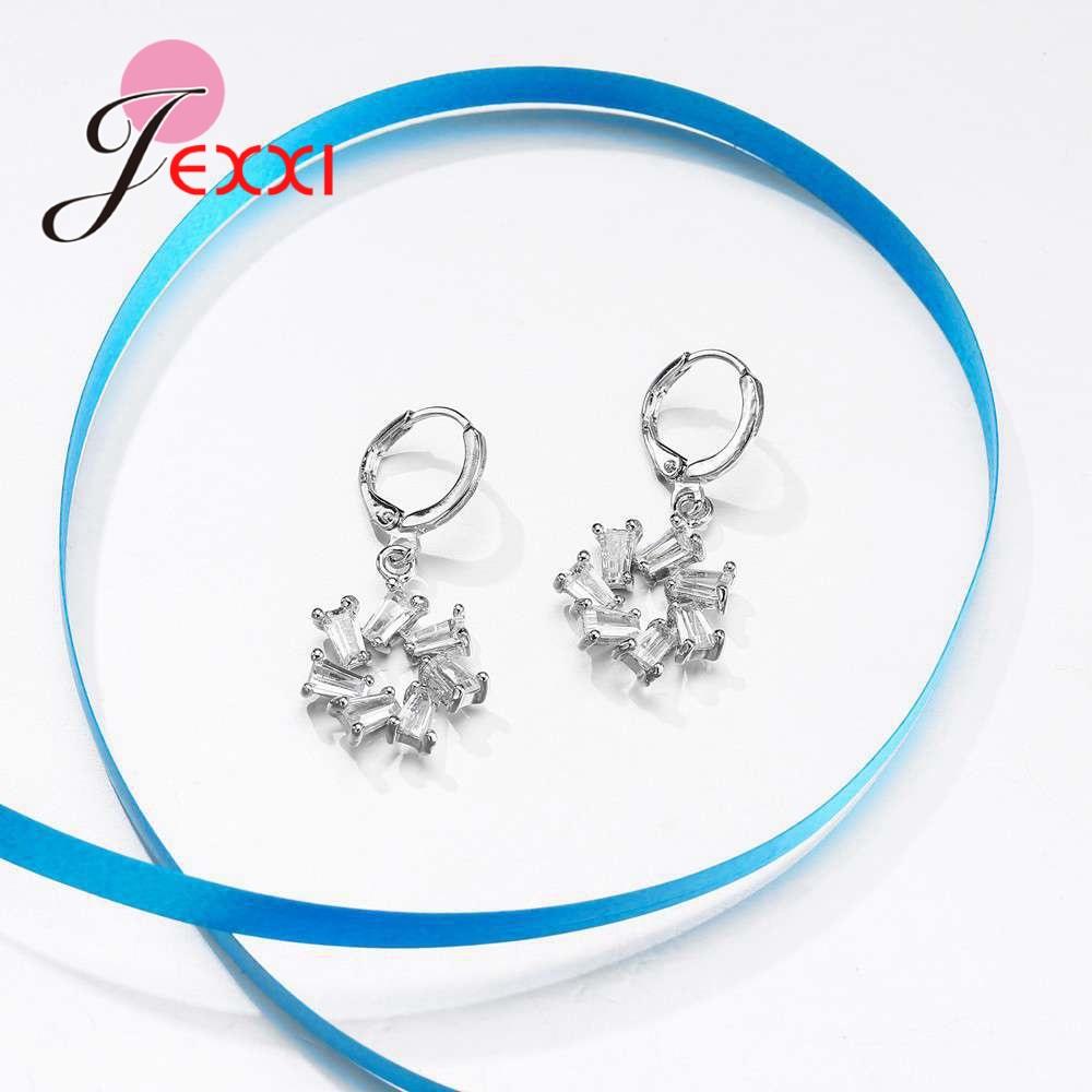 Delicate Shiny AAA Cubic Zircons Pendant Necklace Earring Jewelry Sets 925 Sterling Silver Color For Women Anniversary Banquet
