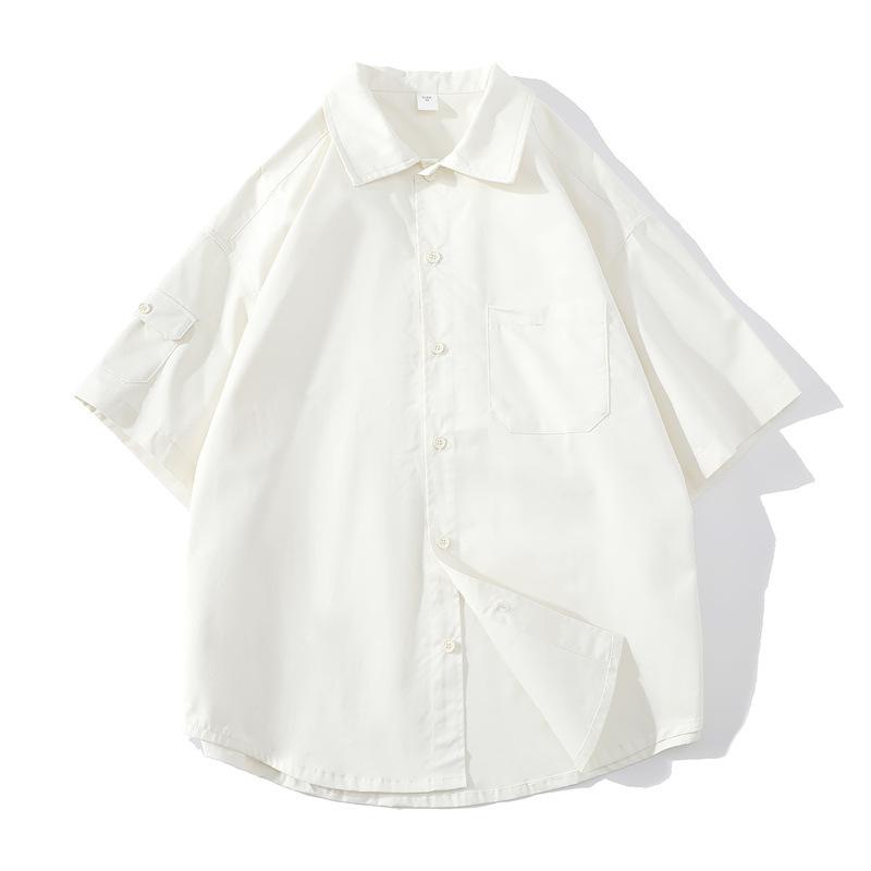 Хлопковая рубашка с коротким рукавом для мужчин, свободная однотонная рубашка с лацканами для мужчин, высококачественная повседневная универсальная куртка, модная