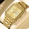 Деловые повседневные мужские часы Простые светящиеся квадратные Постепенно золотые Стальной ремешок Мужские часы