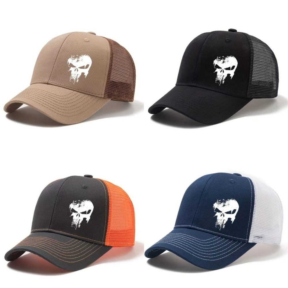 Unisex Printed Skull Cap Mesh Curved Brim Hat Classic Baseball Cap Outdoor Summer