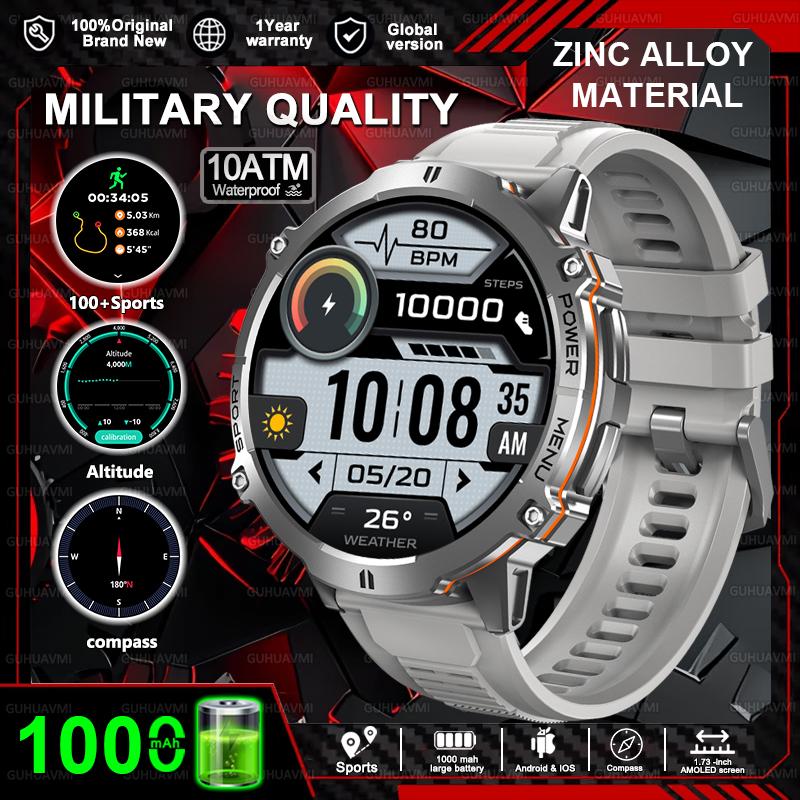 Новые Военные Умные Часы 1000 мАч HD AMOLED Экран GPS-трек 10ATM Водонепроницаемые Компас BT-звонок Спортивные Умные Часы Мужские