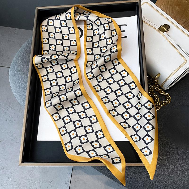 Women Silk Headbands Hair Ribbon Fashion Print 100x9.5cm Chic Skinny Tie Lady Bag Scarves Accessories Choker Bands