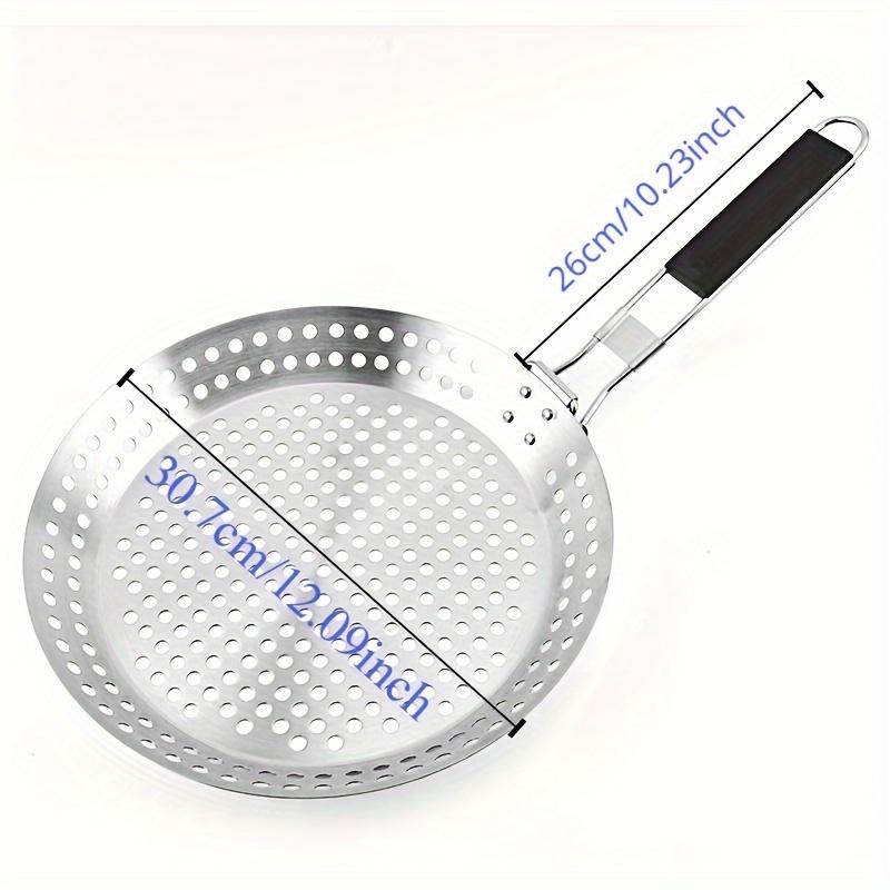 Stainless Steel BBQ Grill Pan , Round Perforated Grilling Basket with Handle, Outdoor Grill Topper for Vegetables, Meat, Pizza