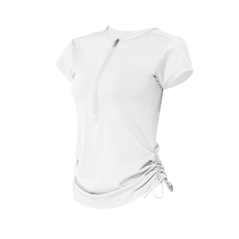 Спортивная футболка с короткими рукавами на молнии и шнурком для занятий йогой, женский фитнес-топ, дышащий облегающий костюм для бега и йоги