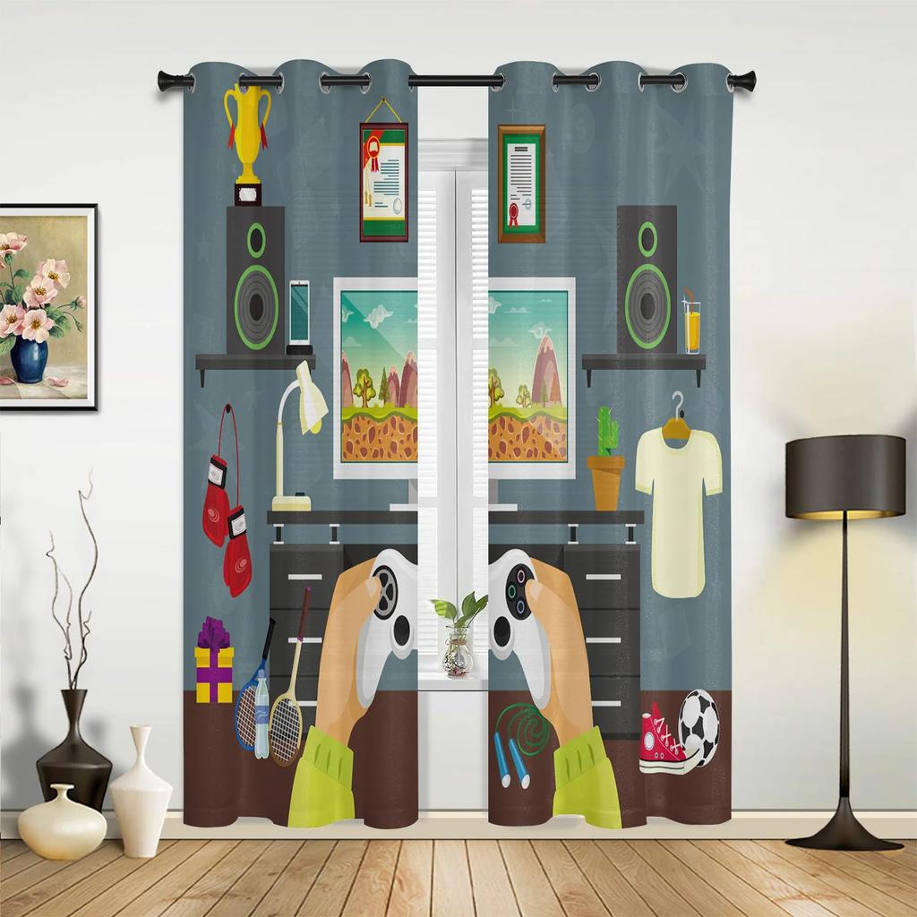Кнопка геймпада Видеоигра Мультфильм Шторы для спальни Гостиная Шторы Кухня Детская комната Оконные занавески Домашний декор