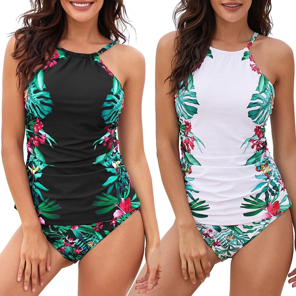 Женские топы с высоким воротом с цветочным принтом и бикини, купальники, женские купальники, комплект