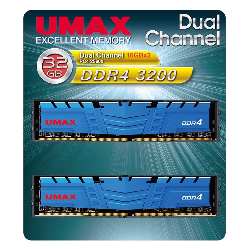 UMAX Technologies Desktop DDR4 16GB X 2 Discs with Heat Sink Long-DIMM (Model Number UM-DDR4D-3200-32GBHS)