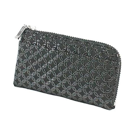 Кошелек для мелочи Inden-ya F-Coin Purse 05, Оленья кожа, Черная основа x Черный лак, Мелкий узор с кольцами, 1005-01-177. Изготовлено из натуральной оленьей кожи с