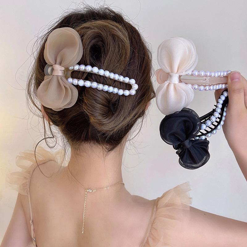 Леди Очаровательный жемчужный бант, большая заколка для волос, боковой зажим, заколка для волос на затылке, заколка с челкой, инструменты для укладки волос, аксессуары для волос