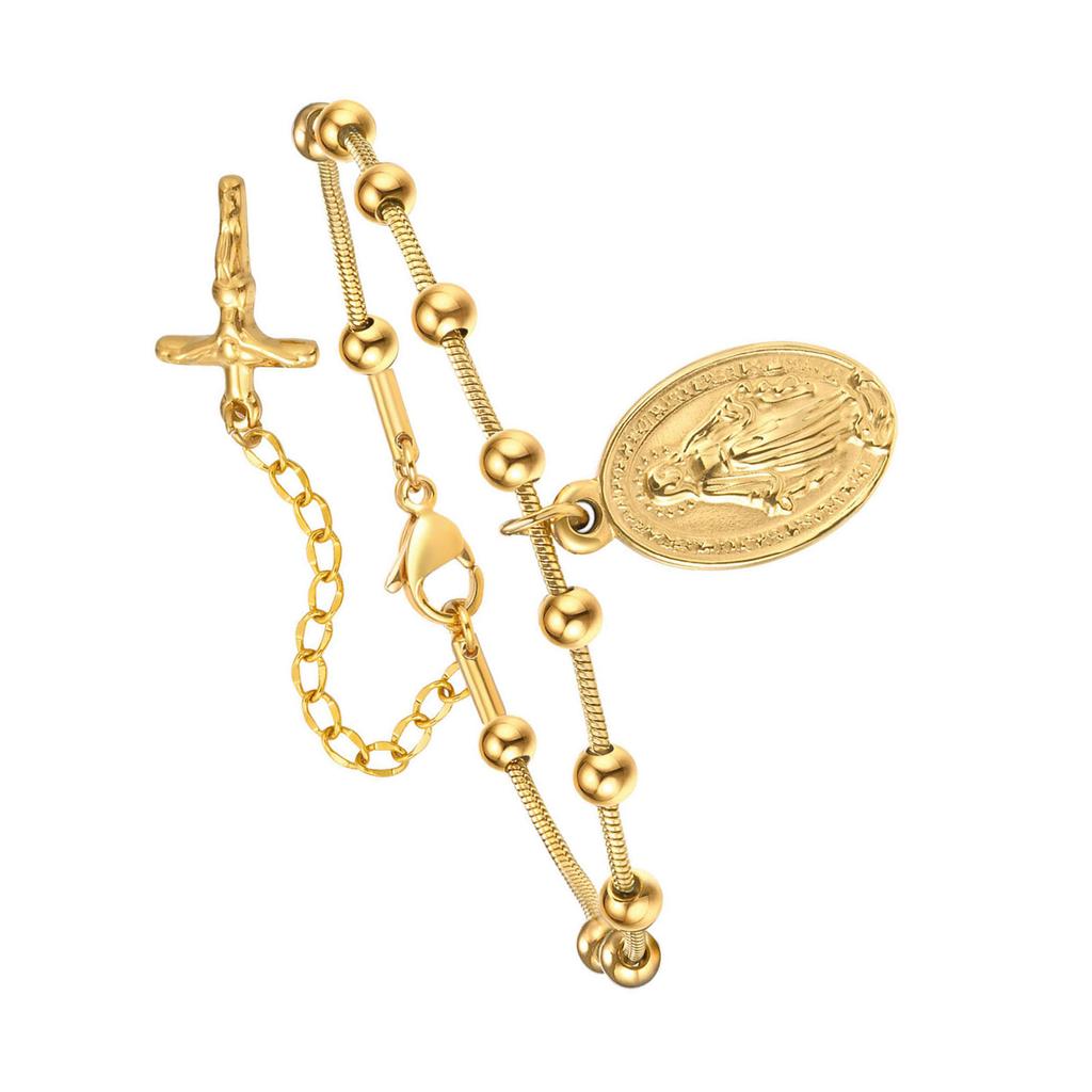Rosary Cross Beaded Bracelet Snake Chain Bracelet Vintage Minimalist Charm Bracelet Suitable for Fashion Women Present