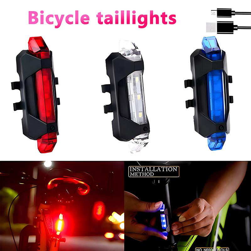 Bicycle Light LED Waterproof Rear Tail Light USB Rechargeable Bike Light Mount Cycling Safety Warning Light Bicycle Accessories