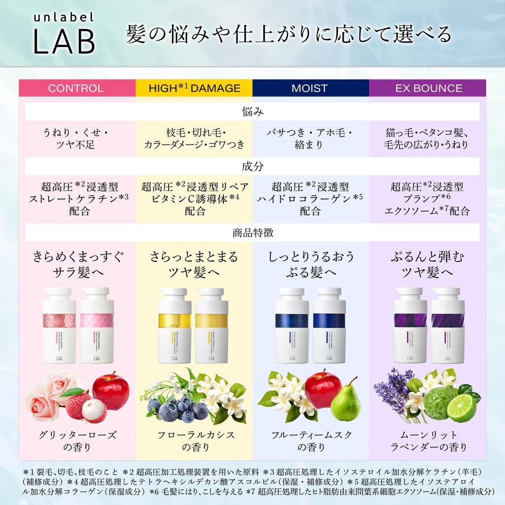 Набор шампуня и кондиционера unlabel EX Bounce с экзосомами*3 с ароматом лунной лаванды для блестящих, вьющихся, тонких и лишенных объема волос, по 400 мл каждый