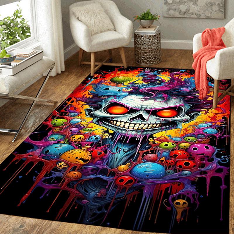 1pc Scary skull Design Indoor Area Rug - Soft, Anti-Slip, and Durable Gaming Room Decor for Bedroom