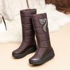Winter Women Platform Snow Boots Crystal Fox Black Brown Down Plush Casual Travel Lady Round Toe Wedge Heels Mid-calf Boots