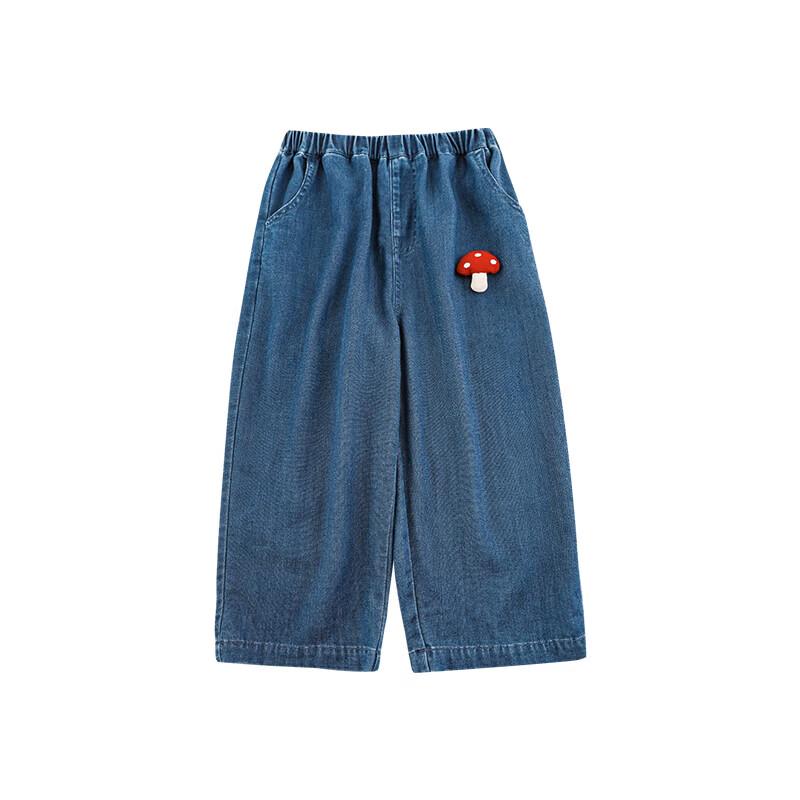 Youyou Girls' Summer Mushroom Embroidered Loose Denim Jeans