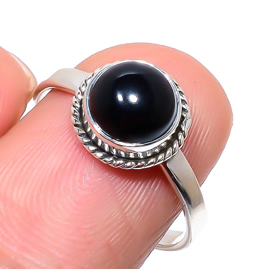 Natural Black Onex Gemstone Handmade 925 Sterling Silver Jewelry Ring S.9 i2Z23