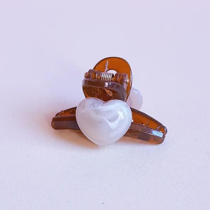 2Pcs Acrylic Pink Love Heart Small Hair Claw Women Girls Sweet Cute Hair Clips Lovely Kawaii Hairpin Hair Accessories