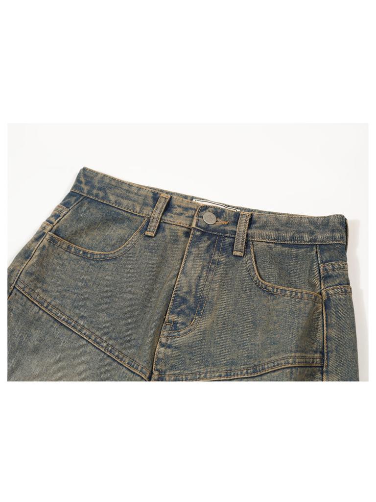 Goobin Crack Detail Denim Long Skirt