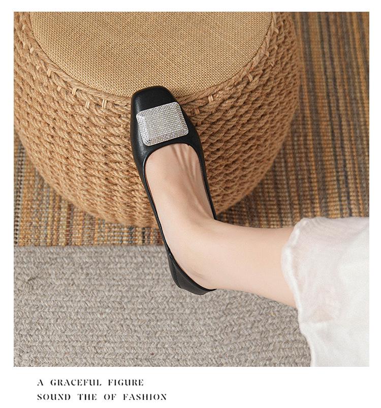 Женские туфли-балетки из натуральной кожи - Французский низкий вырез, Квадратный носок, Мягкая подошва, Большие размеры 41-43, Новинка 2025 Вечерний бриз