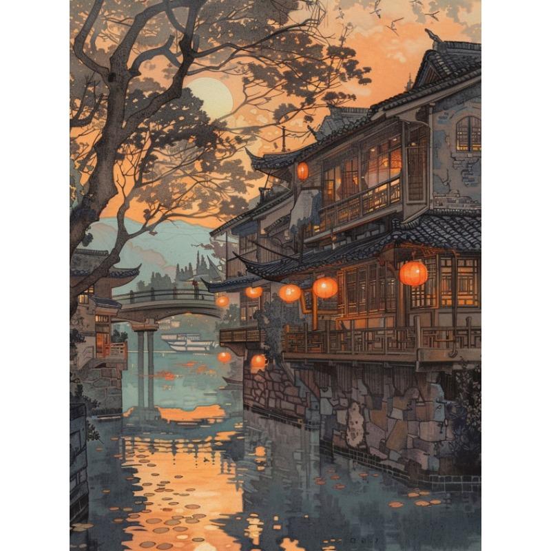 Винтажный постер в стиле Хироси Ёсида Традиционный японский деревенский пейзаж Холст Живопись Настенное искусство Гостиная Домашний декор