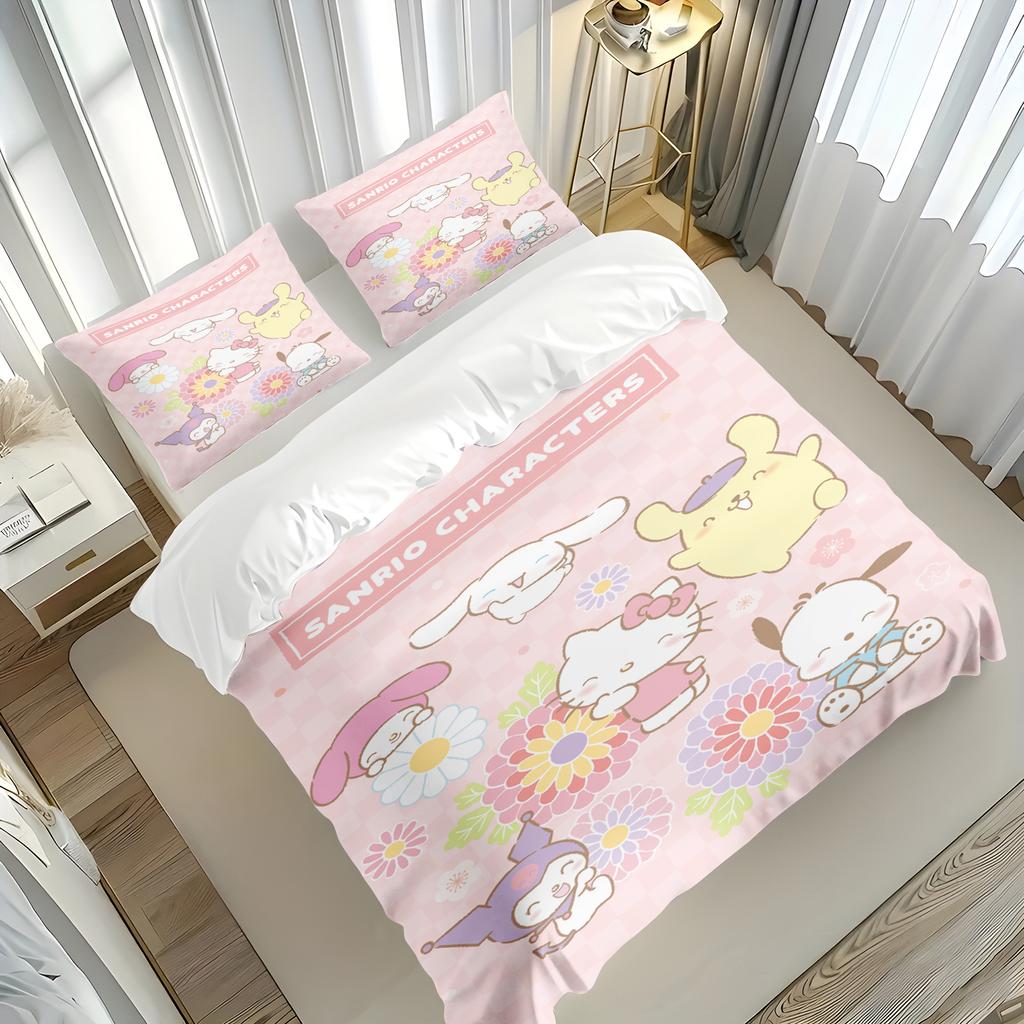 MINOSO-Sanrio Hello Kitty Пододеяльник Детский Комплект Постельного Белья Милый Декор Спальни Удобные Комплекты Дышащее Постельное Белье