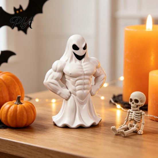 Funny Ghost Figurine 3D Printed Buff Figurine, Muscle Desktop Niche Halloween Item Ornament, Spooky Decor, Novelty Home Tabletop Decoration