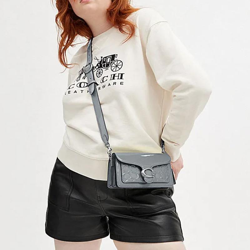 Coach Tabby 20 Embossed Classic Logo Flap Hardware Leather Handbag Women handbag Gray Blue CM556-LHN19