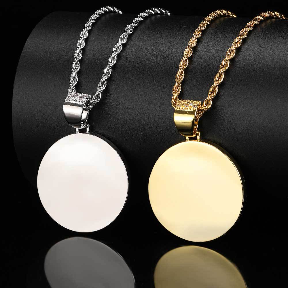 Hip-Hop Small Round Photo Pendant Trendy Brand DIY Creative Photo Frame Zircon Pendant Men's Necklace