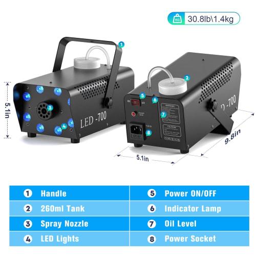 HOLDLAMP 700W RGB Smoke Machine, Fog Machine, Electric Smoke Light, LED, Remote Control, 10m Effective Range, Compact, Fast Heat-Up, Metal Constructio