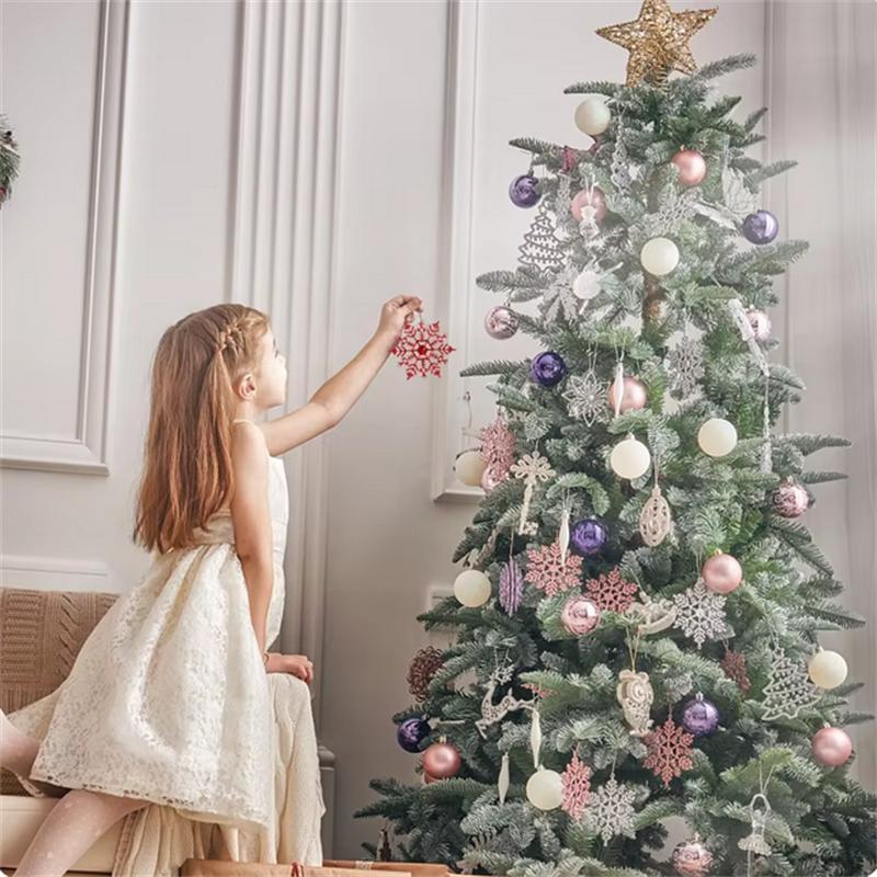 Украшения Рождественские снежинки 6 шт. Украшения Рождественская елка Серебряный блестящий кулон Искусственная пластиковая поддельная снежинка бусина