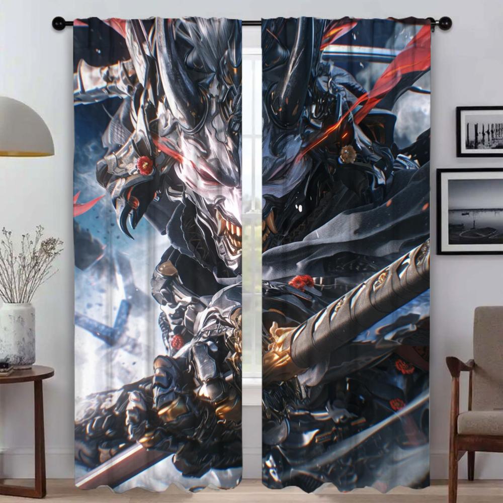 Ghost Warrior Anti-mosquito Curtains for Living Room Partition Shades Halloween Decoration Tulle for Bedroom Blackout Curtain