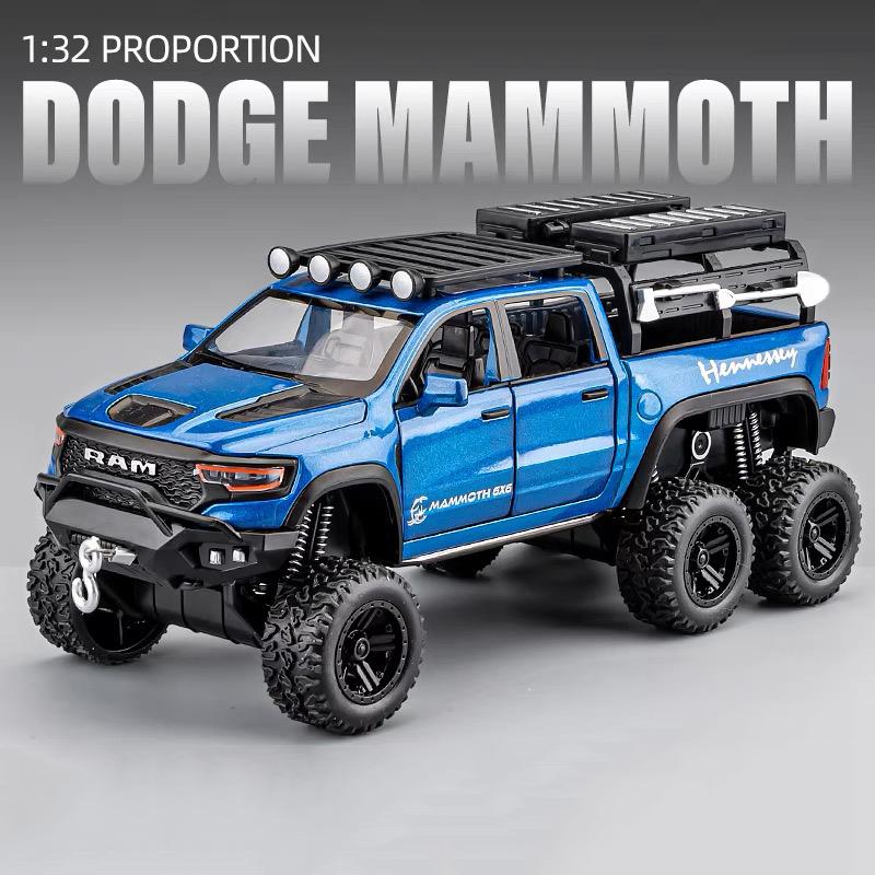 1/32 Scale Dodge Tyrannosaurus Rex RAM 1500 TRX 6*6 Warlord Alloy Miniature Car Diecast Metal Scale Car Model Sound and Light Kid Toy Car