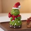 Small Christmas Sculptures Green Monsters Ornament with Santa Hat And Scarf, Resin Frog Cute Elf Tabletop Decor Figurine for Home Decoration, Outdoor