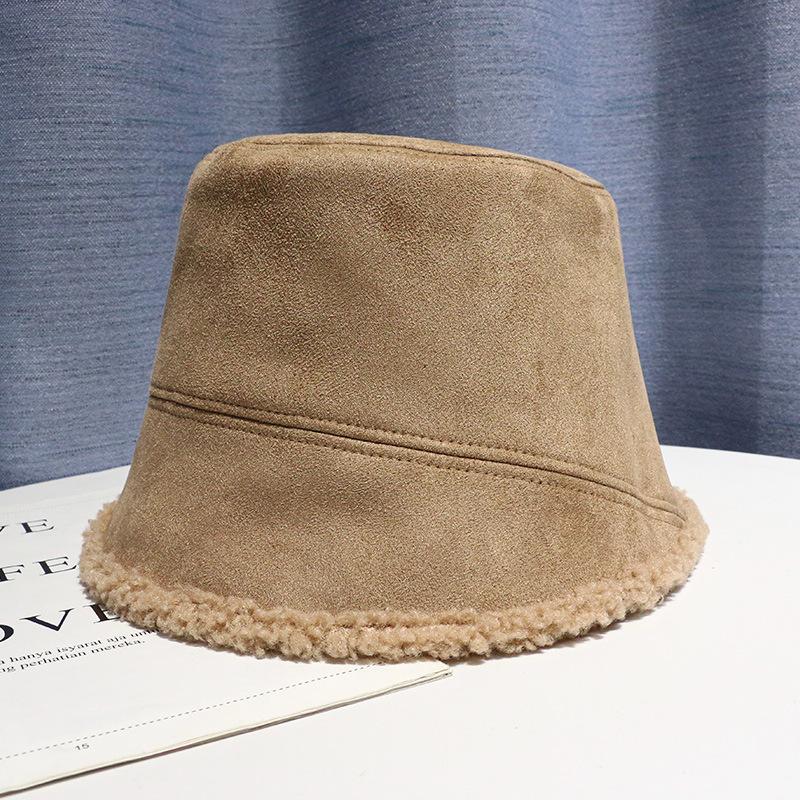 Шляпа Женская Осенне-зимняя Ins Замшевая Шляпа-ведёрко в корейском стиле Универсальная Теплая шляпа-панама из овечьей шерсти Мужская