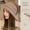 Korean Colorblock Rabbit Fur Fleece-Lined Beanie with Ear Protection – Elegant Women's Knit Hat for Cold Weather