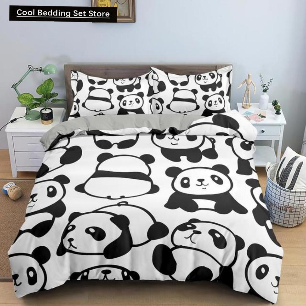 Cartoon Lovely Panda Bedding Set White Bed Linen 3D Print Gift for Kids Girls 2/3pcs Twin Single Queen King Size Duvet Cover Set