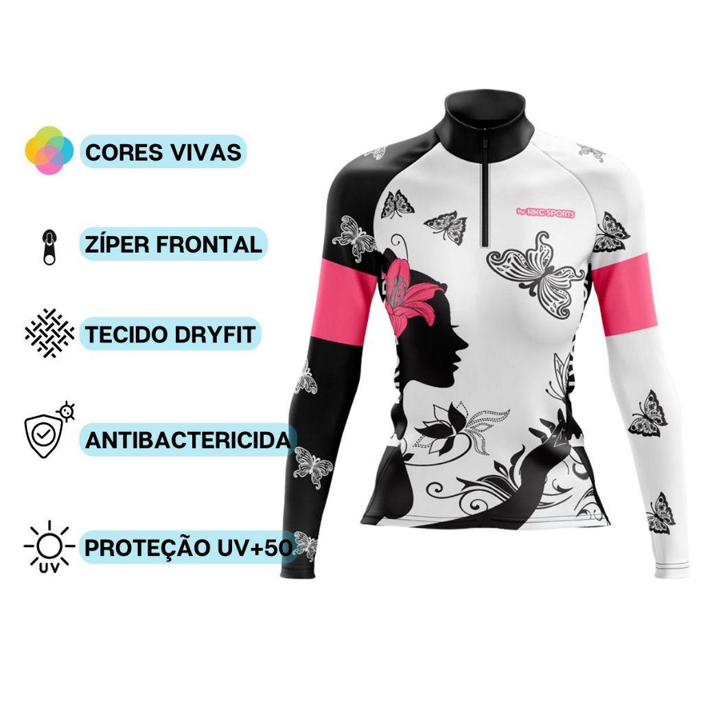 Women's Cycling Jersey RKC Sports Long Sleeve UV Protection Polyester Butterfly Print