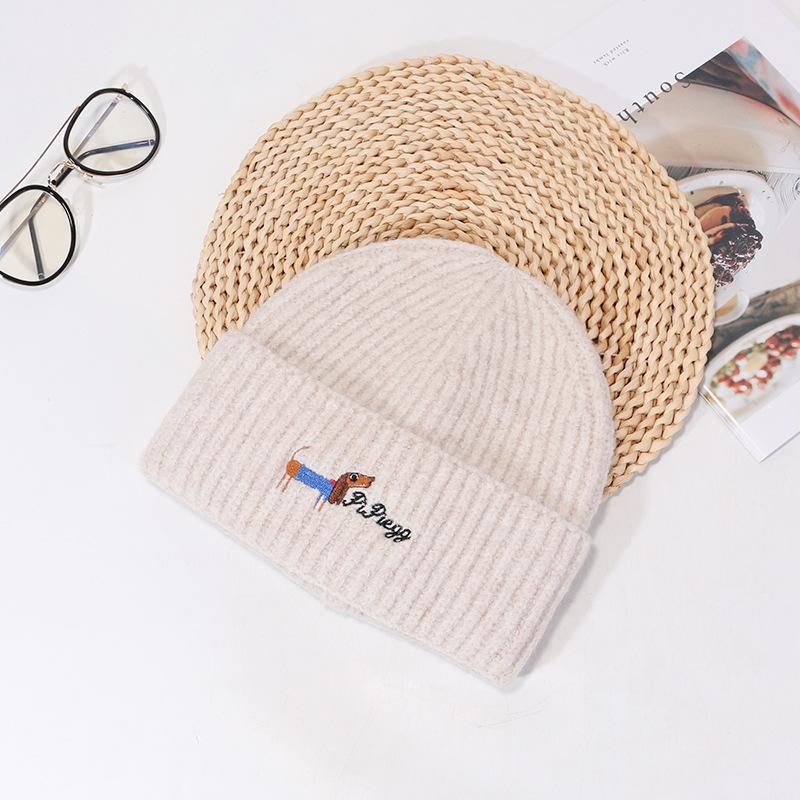 Ins Cute Puppy Knitted Hat for Women Autumn and Winter Students Cold Protection and Warm Versatile Wool Hat Couple Pullover Hat